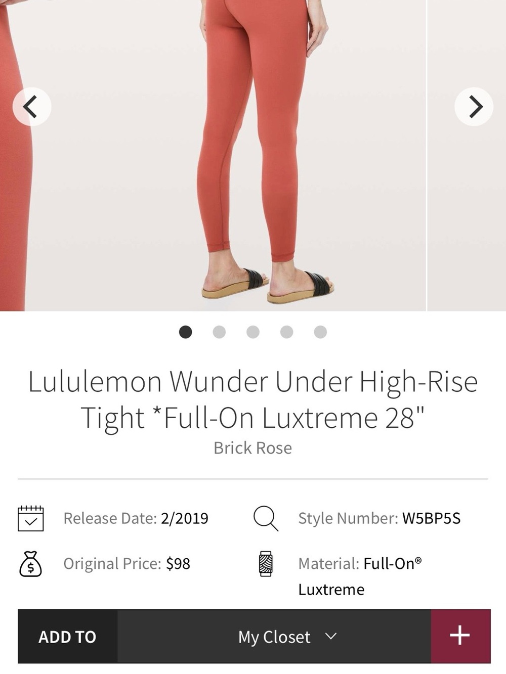 lululemon athletica High-Rise Wunder Under Luxtreme leggings in Brick Rose